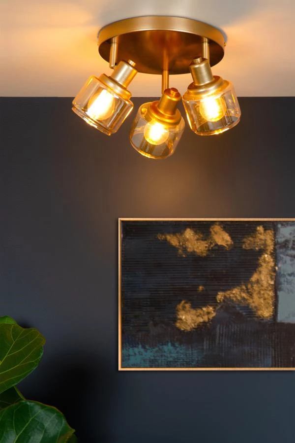 Lucide BJORN - Ceiling spotlight - Ø 38 cm - 3xE14 - Matt Gold / Brass - atmosphere 2